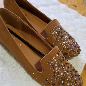 Rhinestones brown loafers womens dize 8 .5